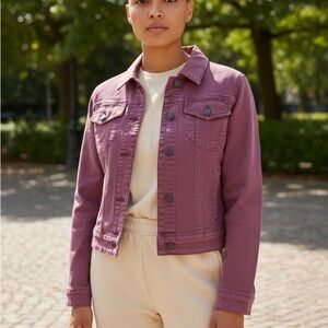 KUT from the Kloth Julia Crop Jacket Dusty Rose Pink Jean Denim